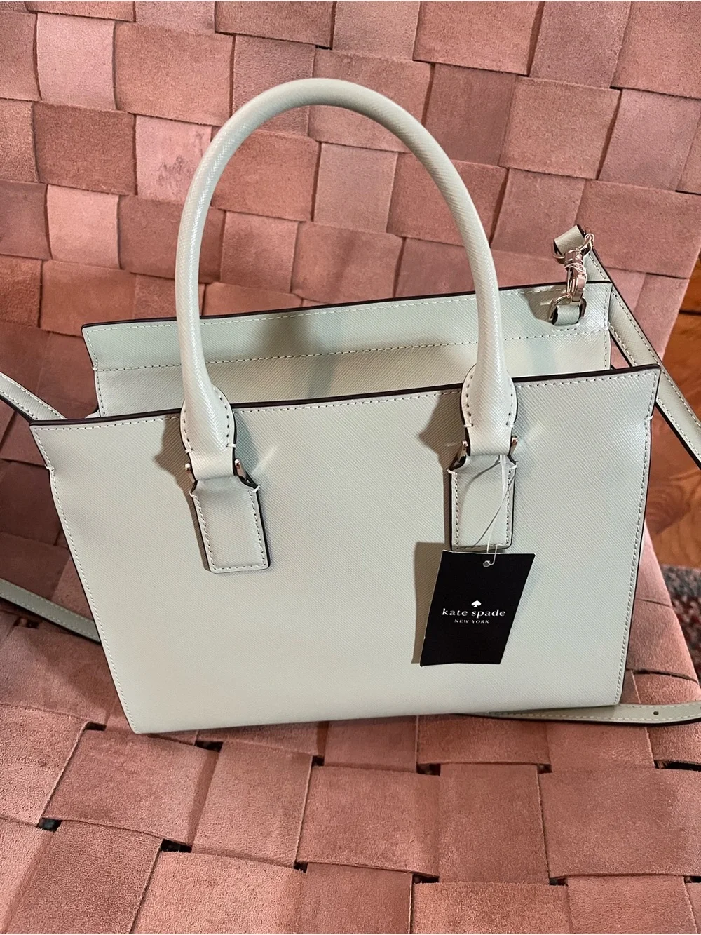 kate spade pale mint leather satchel with detachable strap